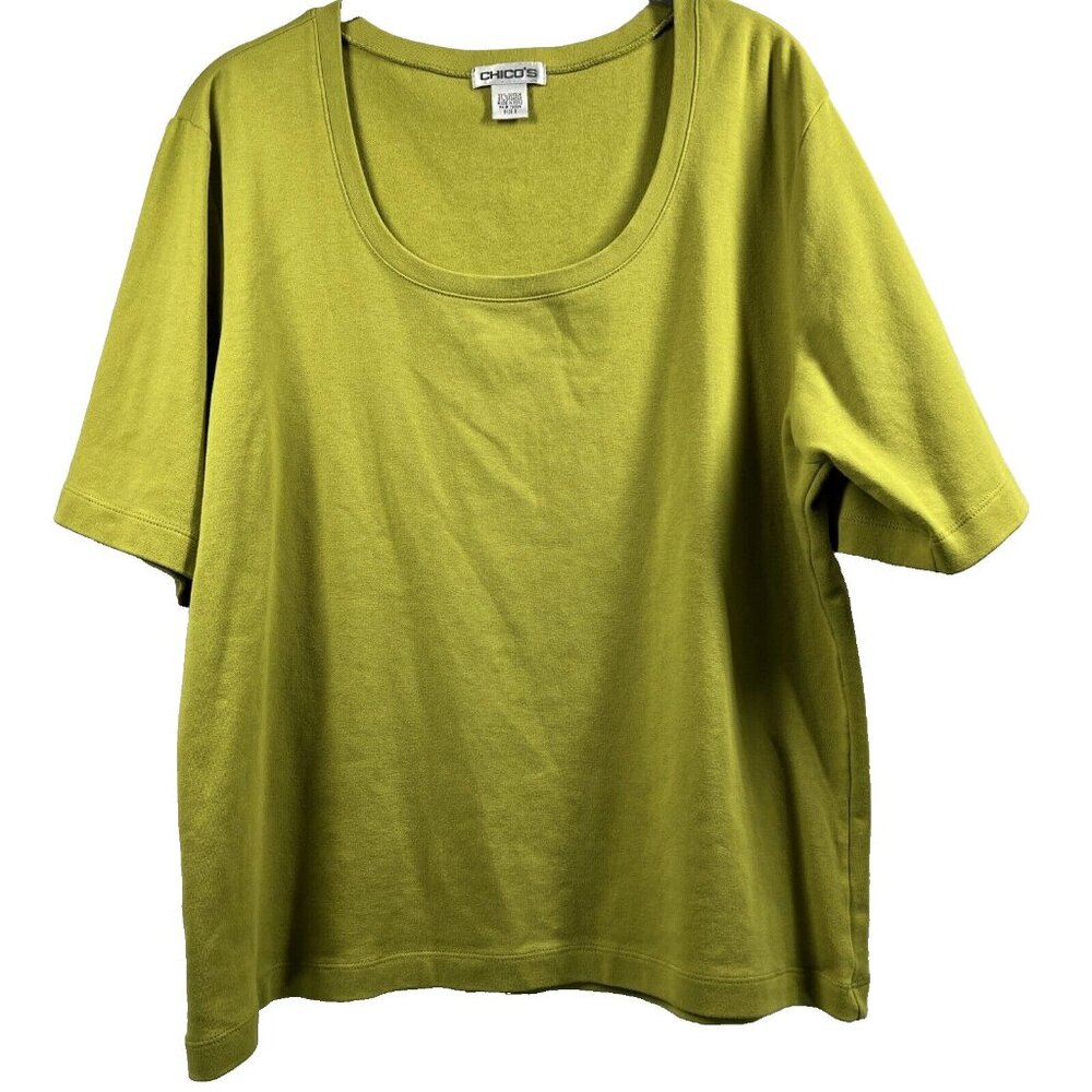 Chicos Women's Top Size XL Green Apple‎ Short Sleeve Pullover Tee Cotton Spandex